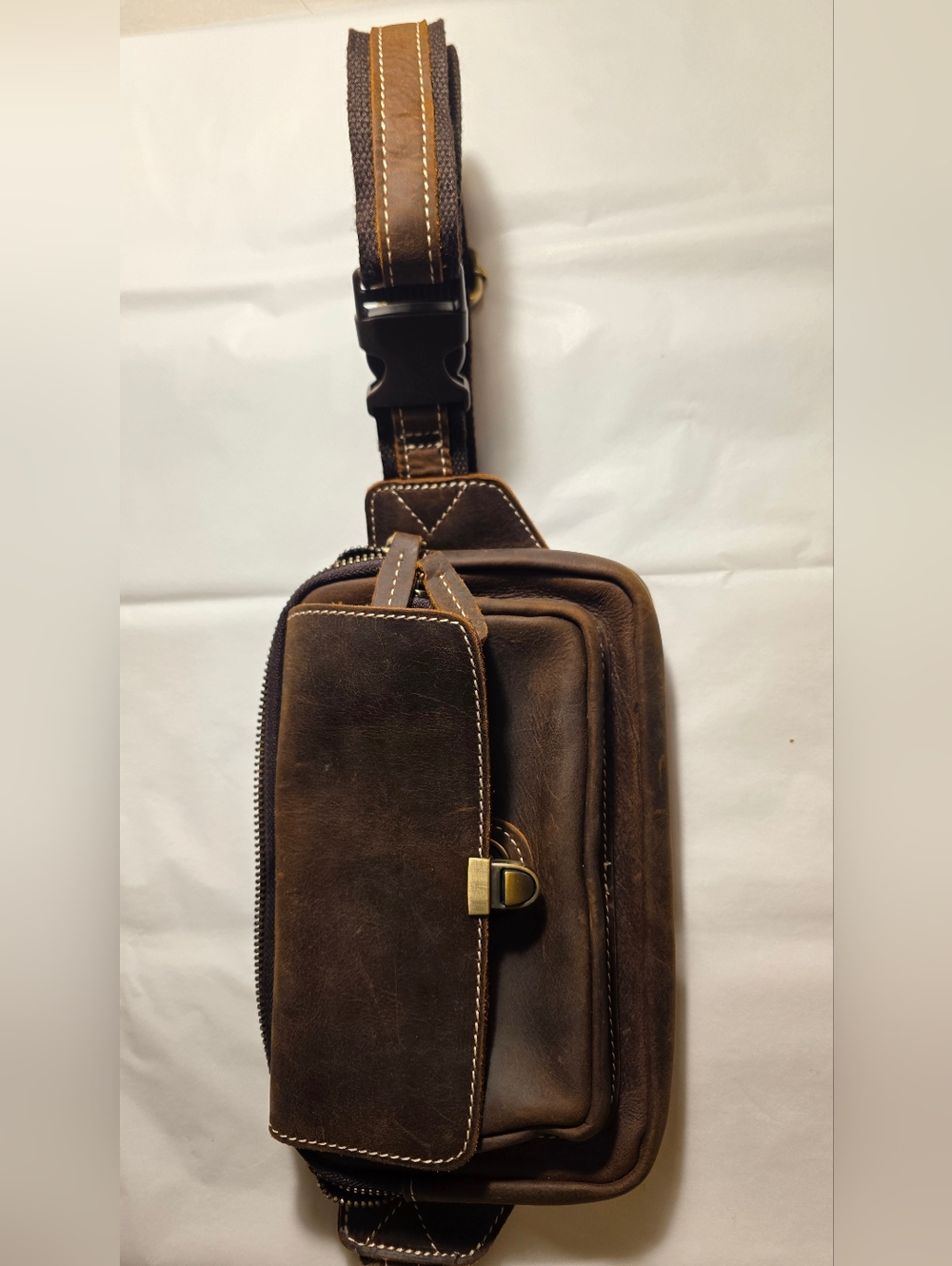 Kattee Brown Leather Sling Bag - Compact Everyday Carry - Picture 6 of 11